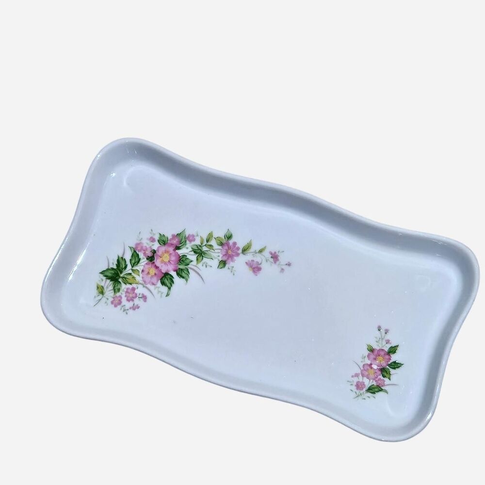 vintage cottagecore coquette white pink flowers tray